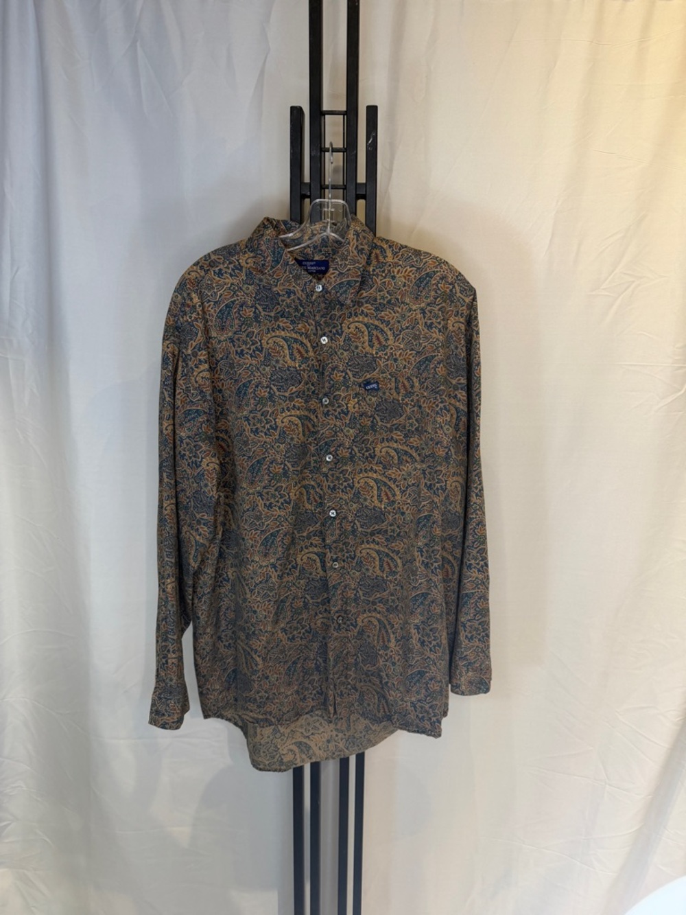 Guess Men's Paisley Button-Down Shirt in Blue and Brown Tones